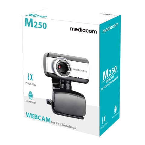 Webcam Mediacom M250 nero/silver risoluzione 640x480 px - USB 2.0 compatibile Windows e Mac OS - M-WEA250